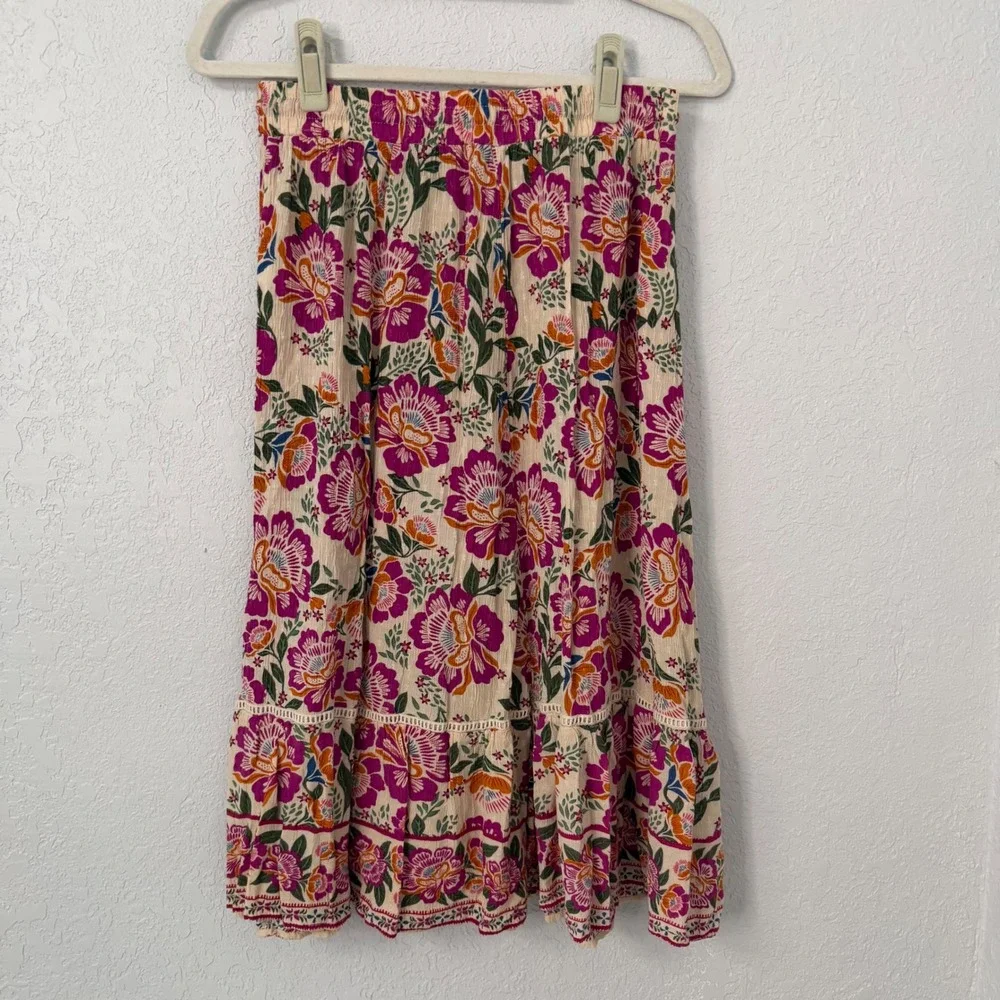 Artelier Nicole Miller Womens Boho‎ Floral Tiered Midi Skirt Size Small